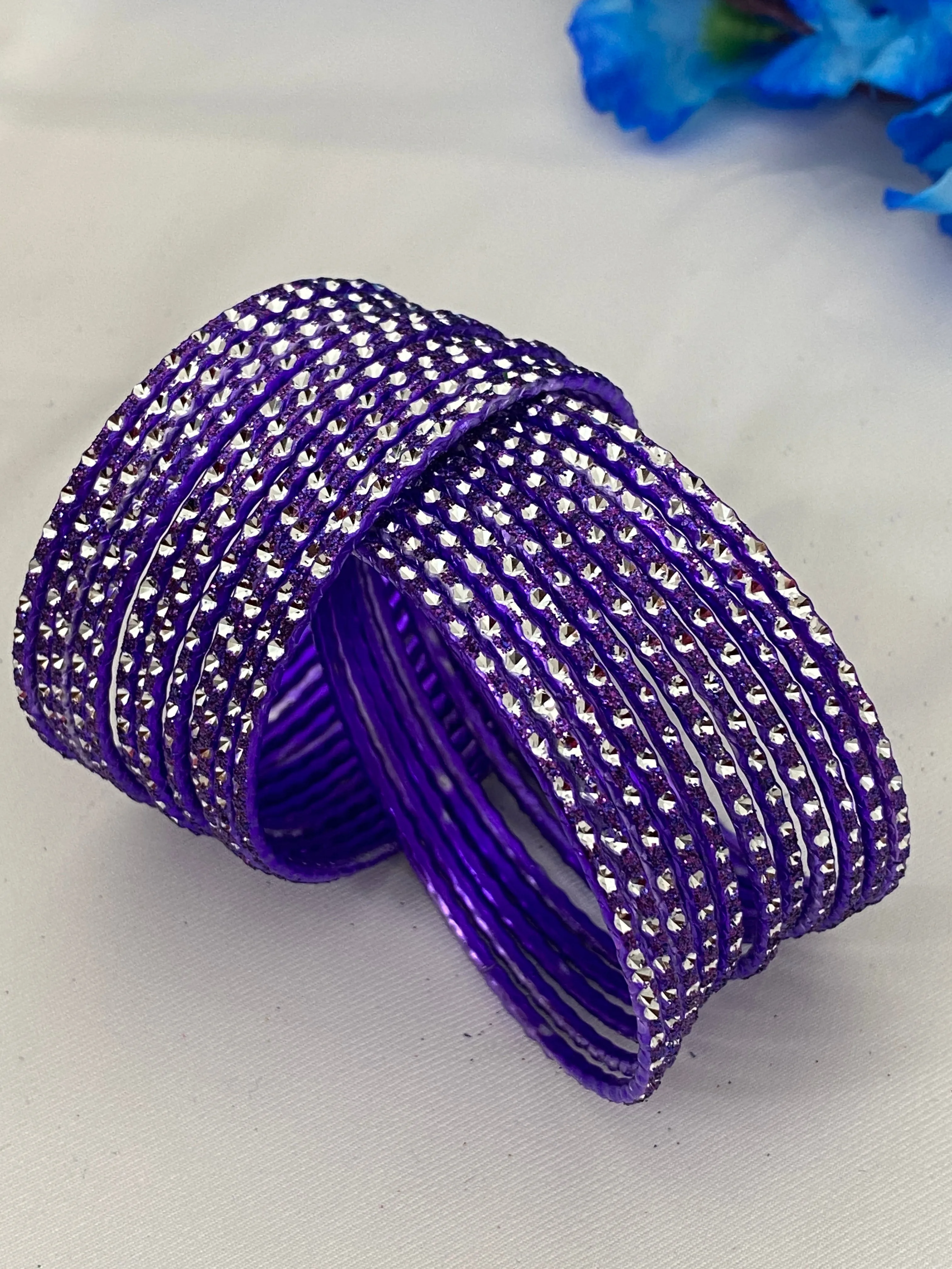 Lovely Glittery Purple Color Designer Metal Bangle Set