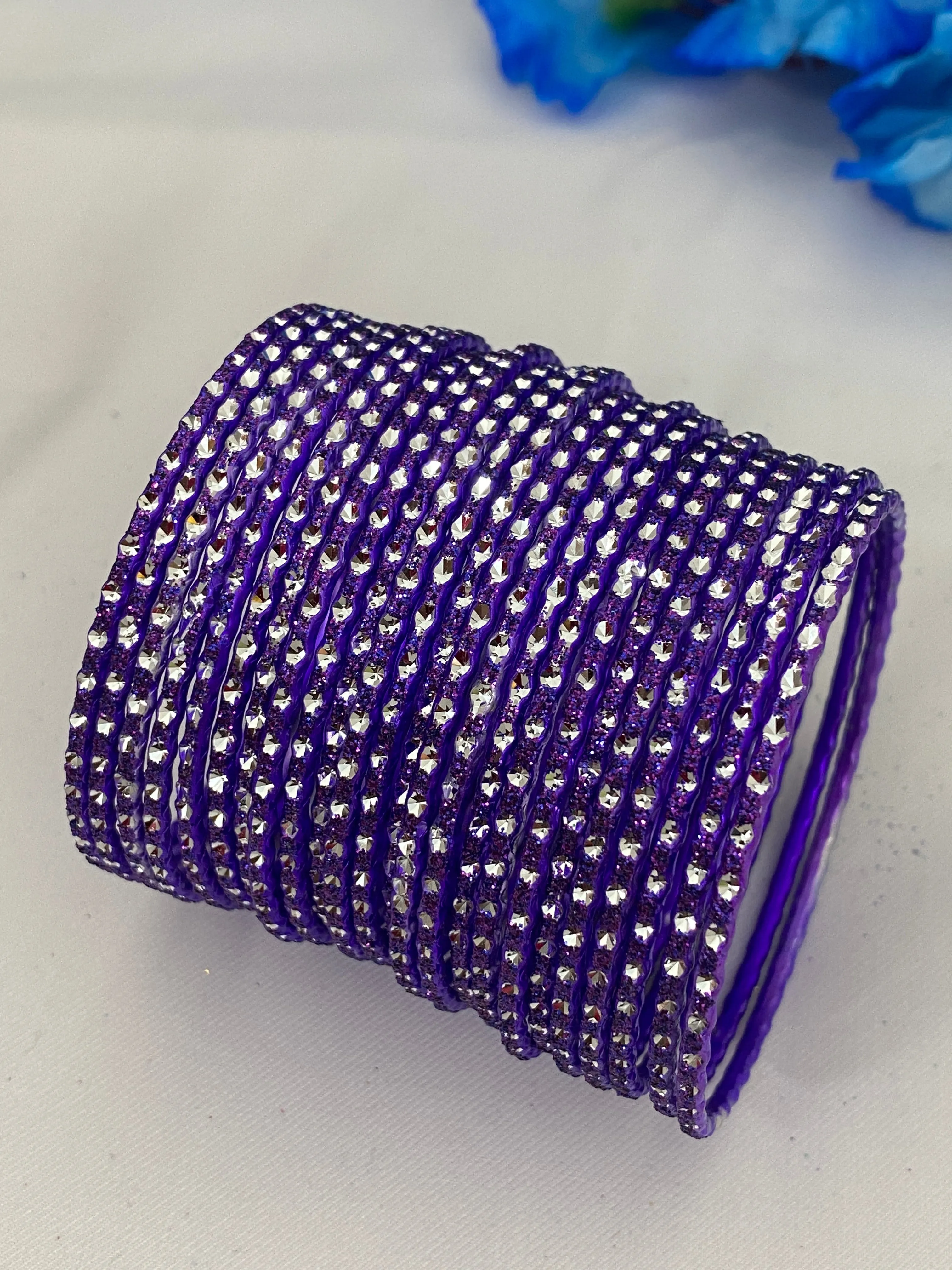 Lovely Glittery Purple Color Designer Metal Bangle Set