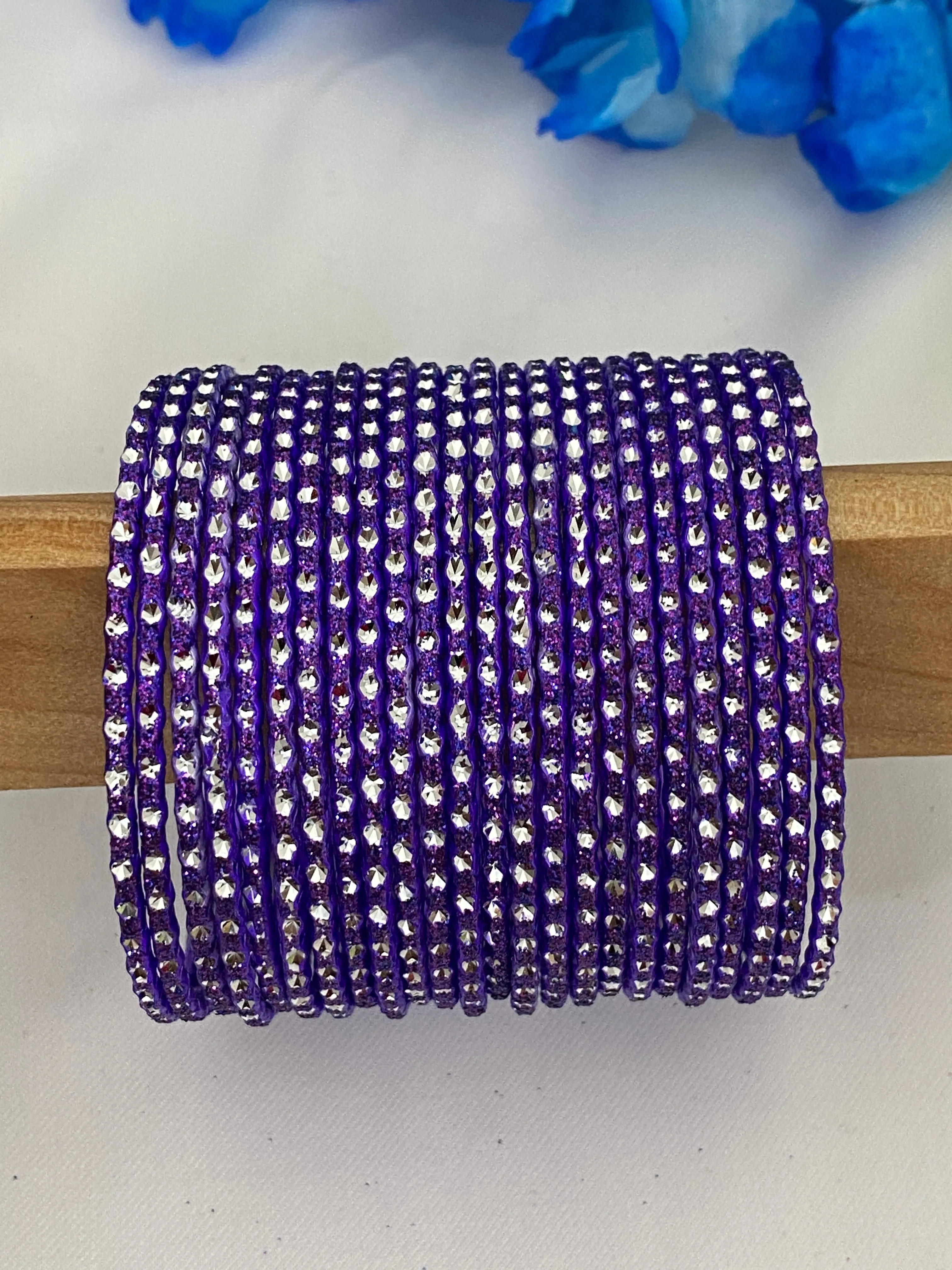 Lovely Glittery Purple Color Designer Metal Bangle Set