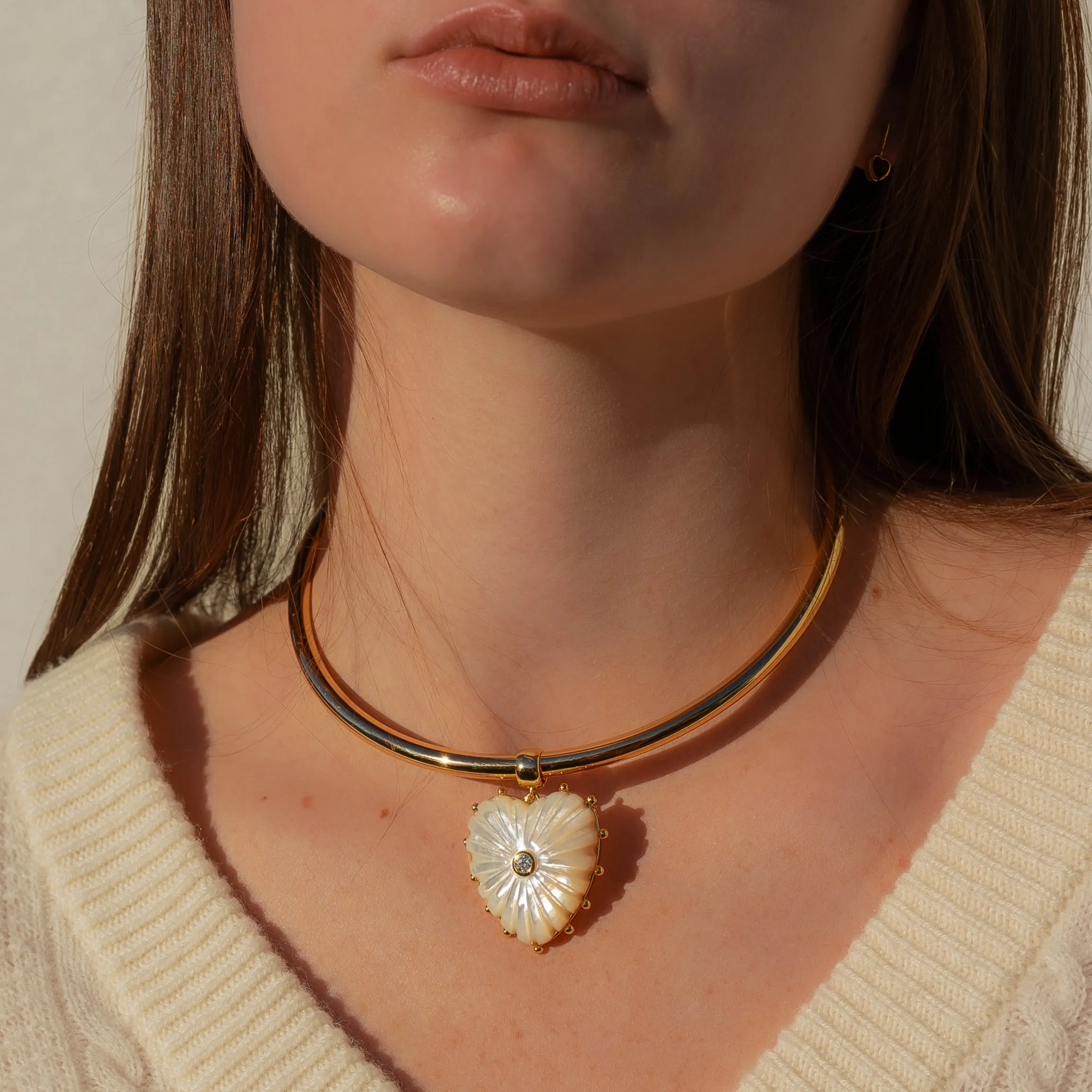 Malene Mother Of Pearl Heart Choker Necklace