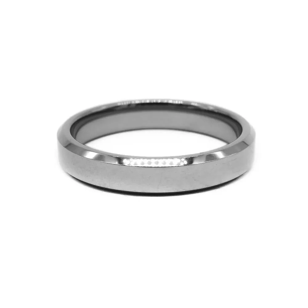 Matte Flat Silver Tungsten Ring with Beveled Edges