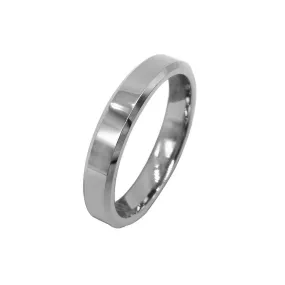 Matte Flat Silver Tungsten Ring with Beveled Edges