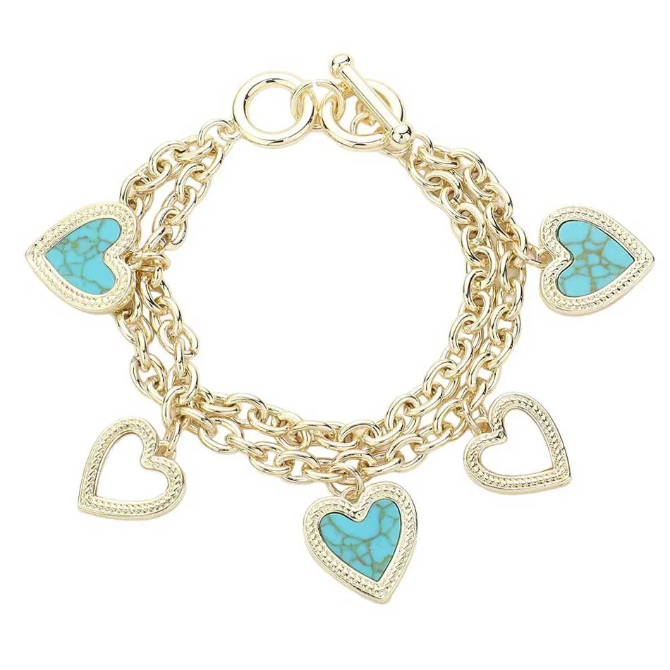 Mother Of Pearl Heart Charm Layered Toggle Bracelet