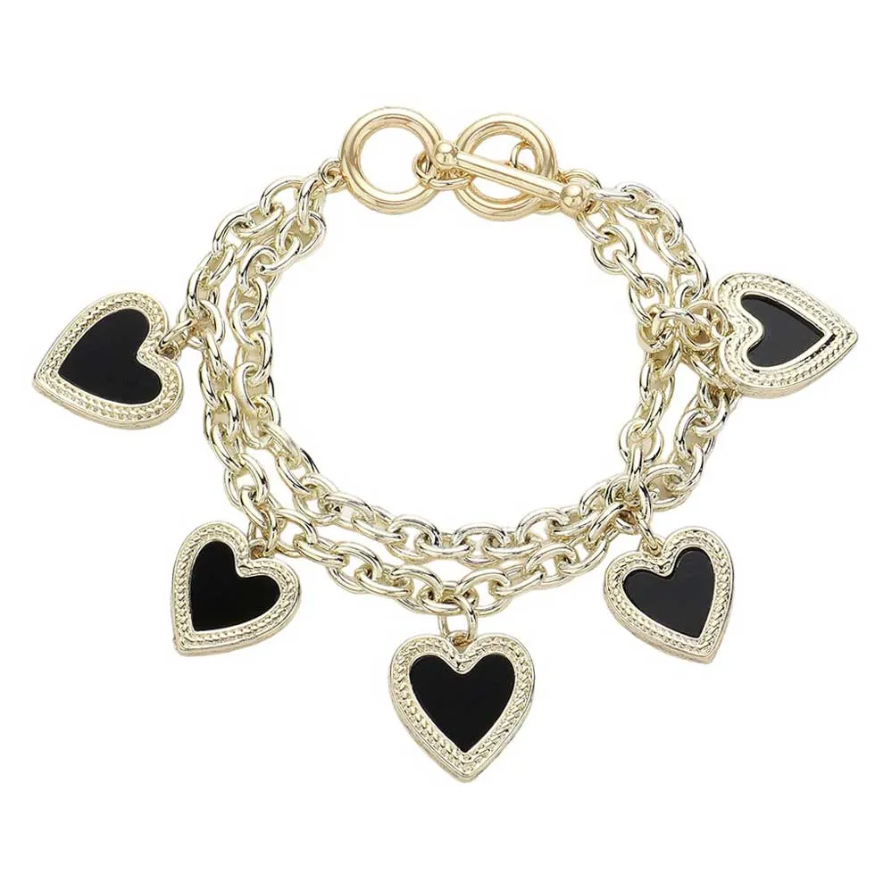 Mother Of Pearl Heart Charm Layered Toggle Bracelet