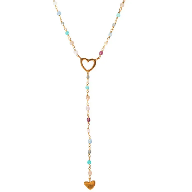 Summer Multi-Colored Heart Drop Necklace