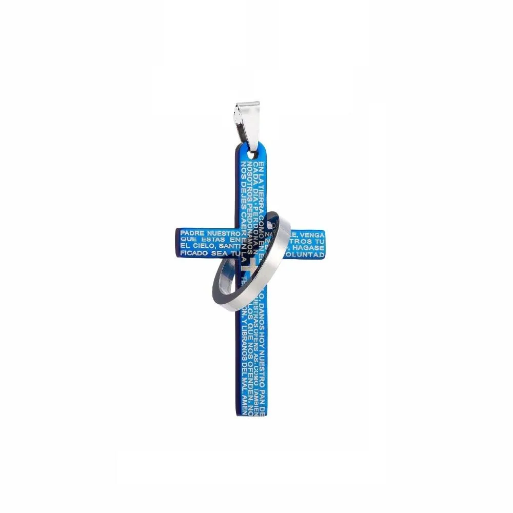 New Silver Black Blue Titanium Steel Cross Bible Pendant Necklace