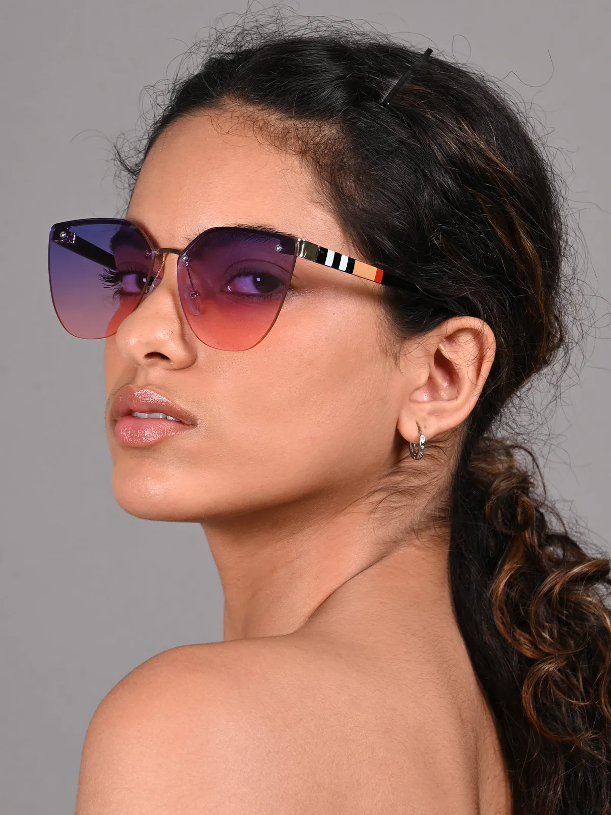 Odette Blue and Pink Acrylic Oversized Cateye Sunglasses for Women