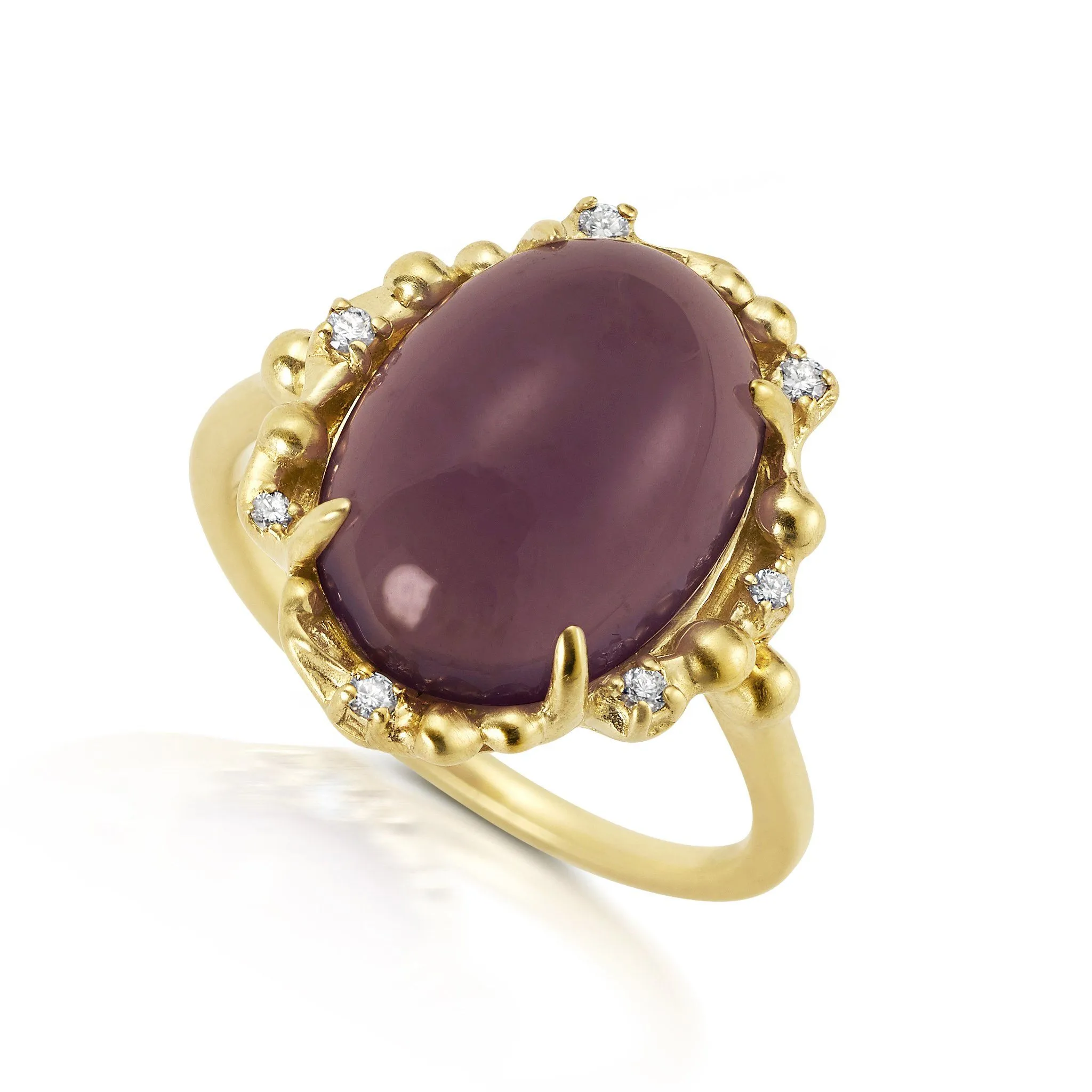 Oval Diamond Purple Sage Chalcedony Water Ring