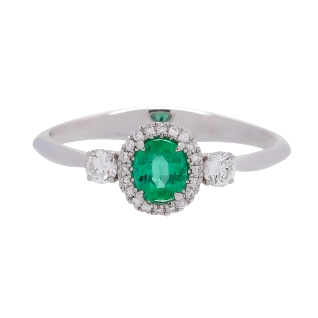 Oval Emerald Ring with Diamond Halo