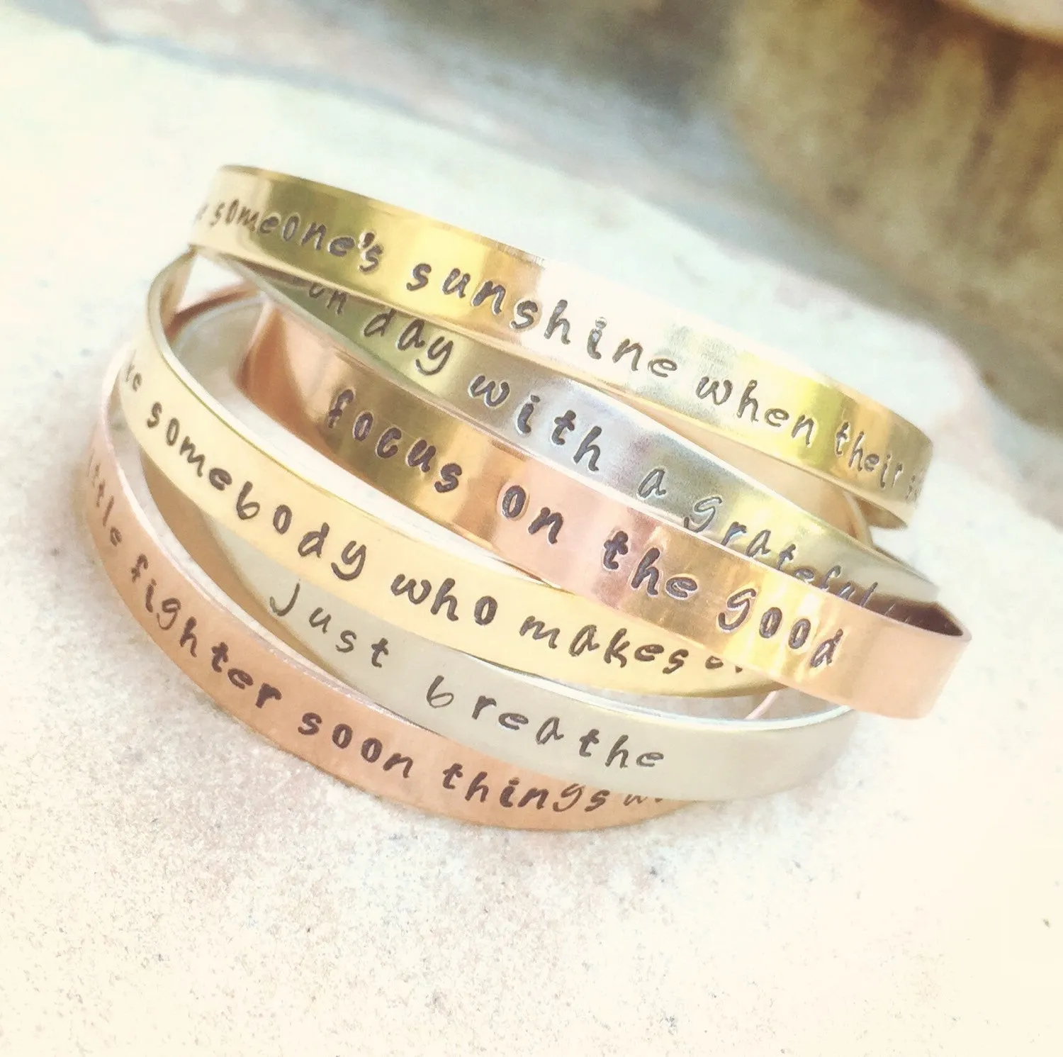 Personalized Cuffs, Positve Quote Cuffs, Mothers Day Bracelet, Hand Stamped Cuffs, Stacking Cuff Bracelets, Inspirational Cuff Bracelets