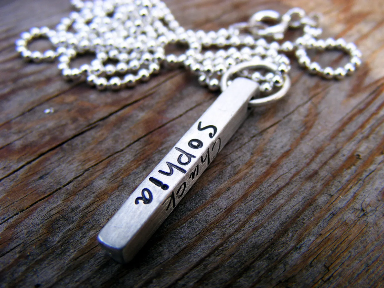 Personalized Engraved Mothers Sterling Silver Bar Pendant Necklace