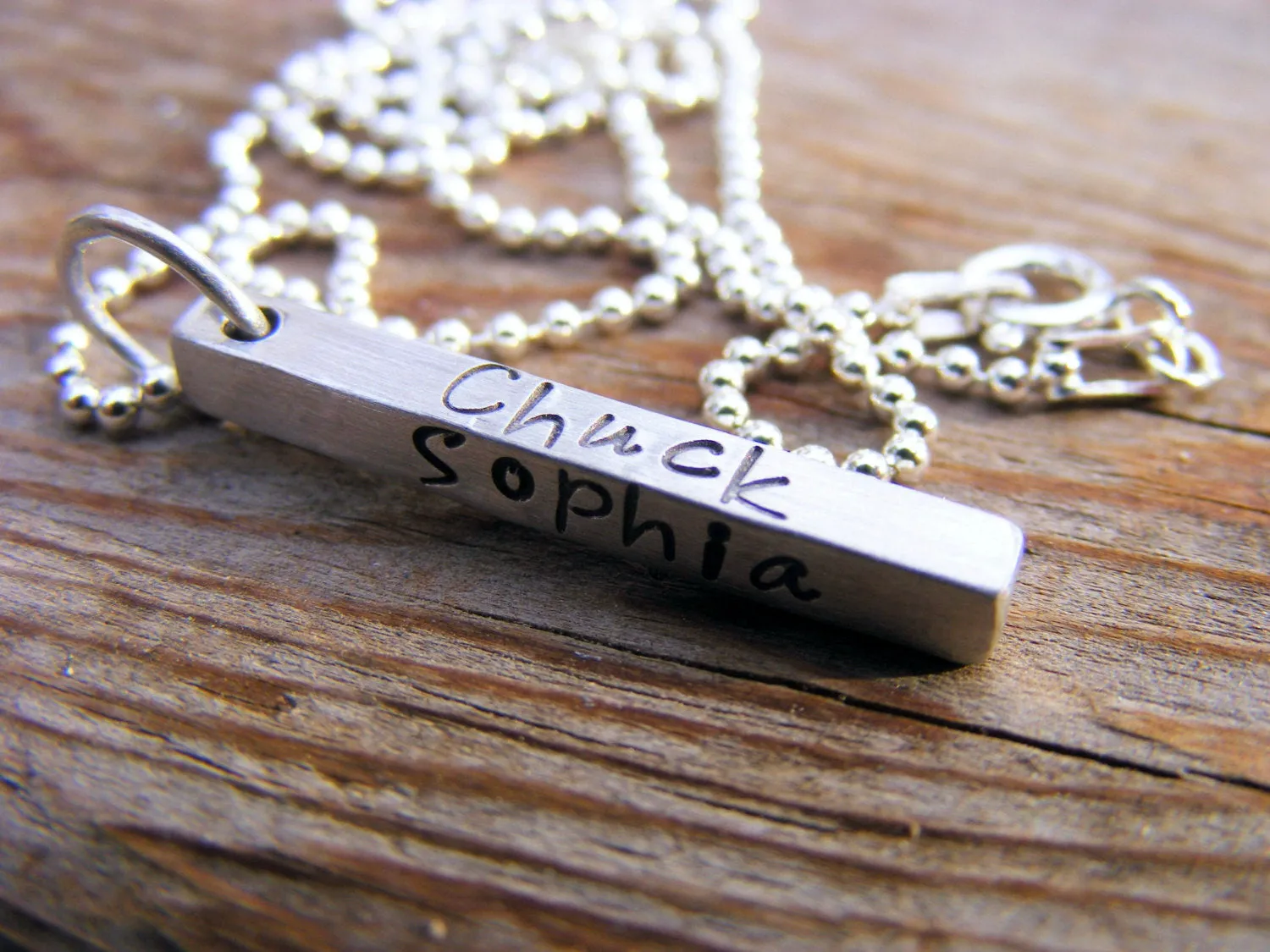 Personalized Engraved Mothers Sterling Silver Bar Pendant Necklace