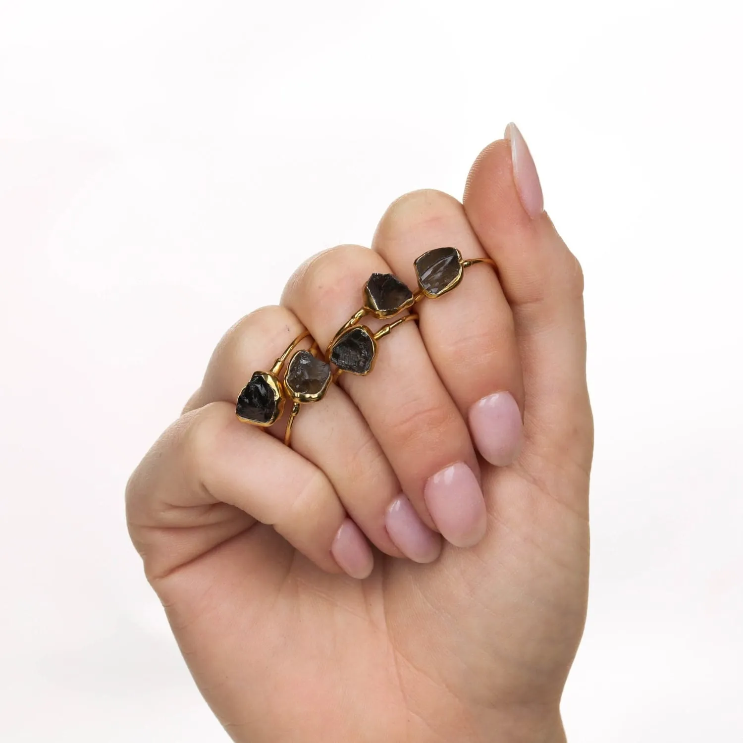 Raw Smoky Quartz Ring in Yellow Gold, Silver, and Rose Gold