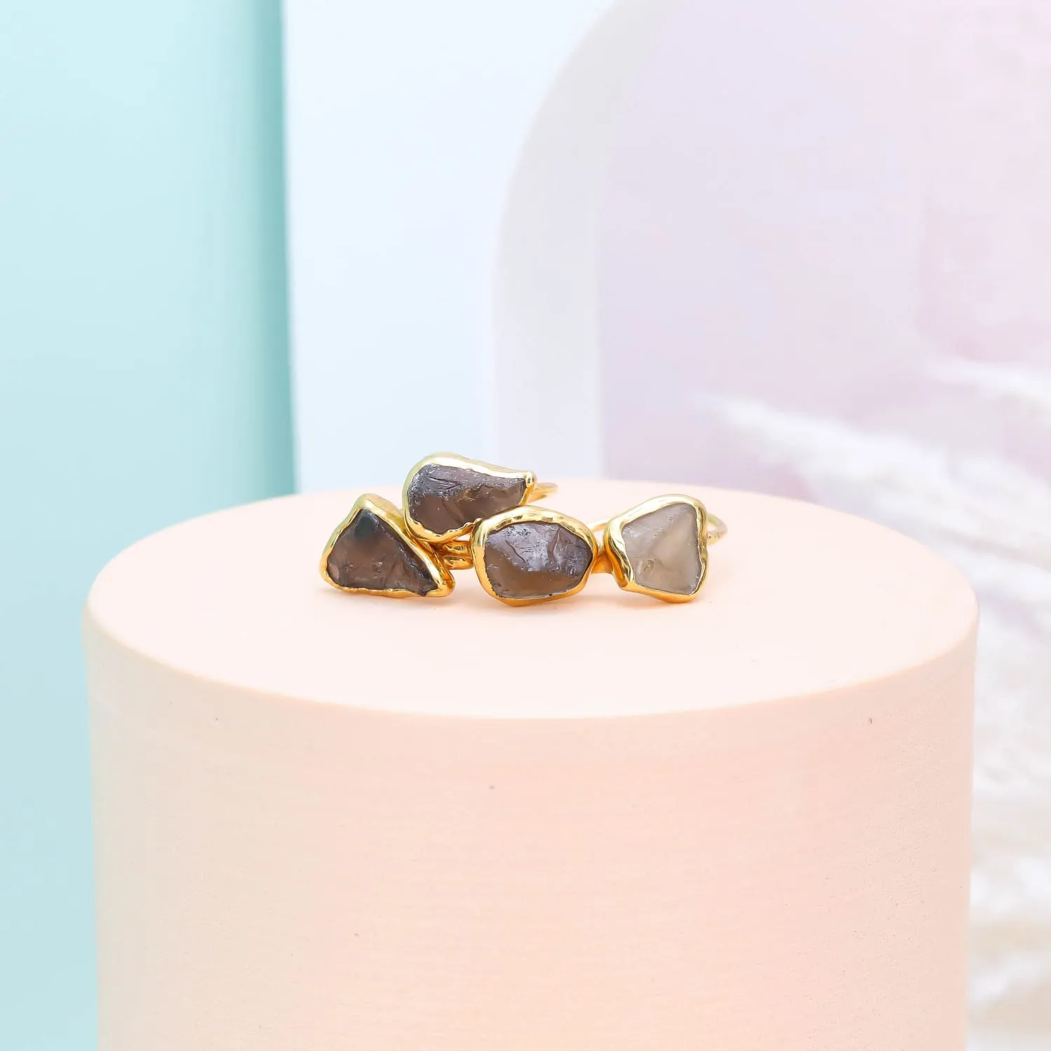 Raw Smoky Quartz Ring in Yellow Gold, Silver, and Rose Gold