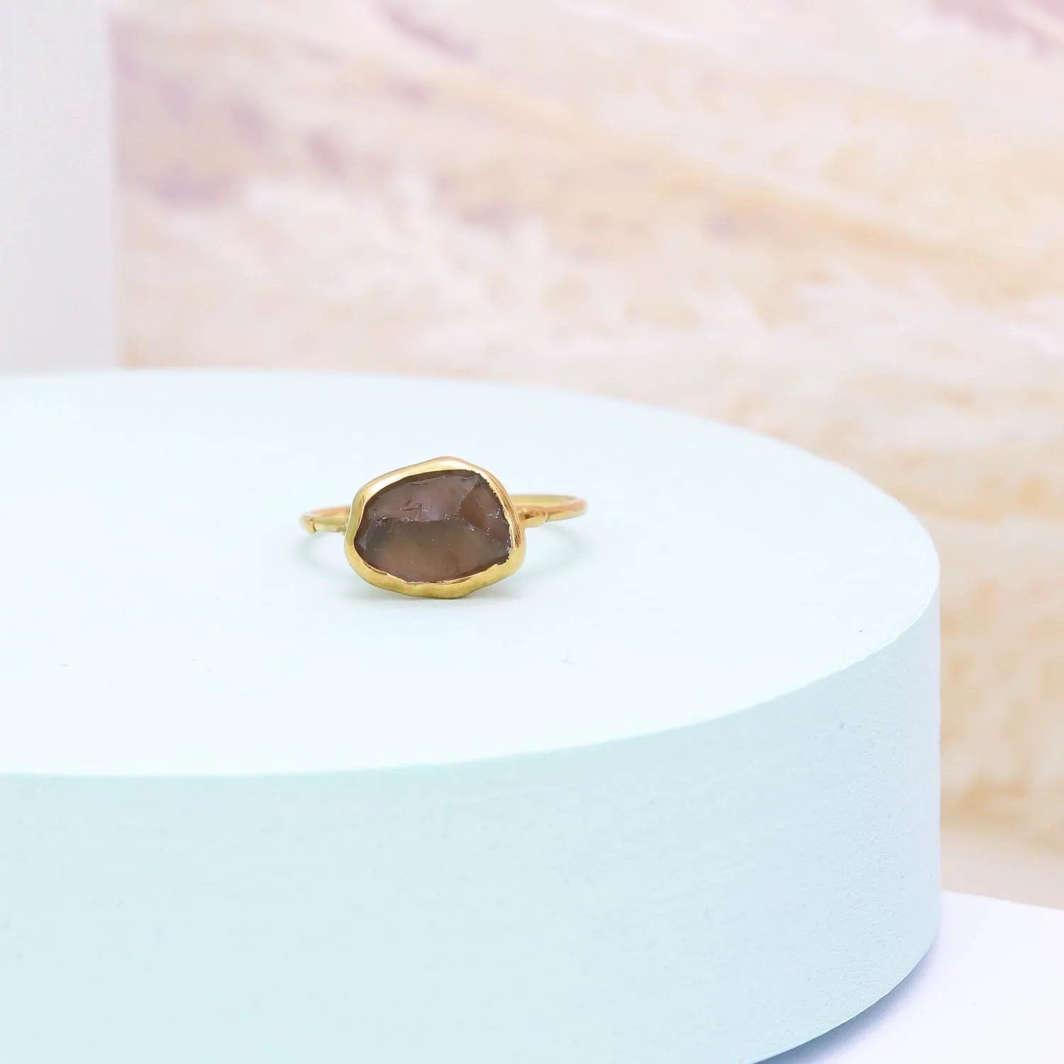 Raw Smoky Quartz Ring in Yellow Gold, Silver, and Rose Gold