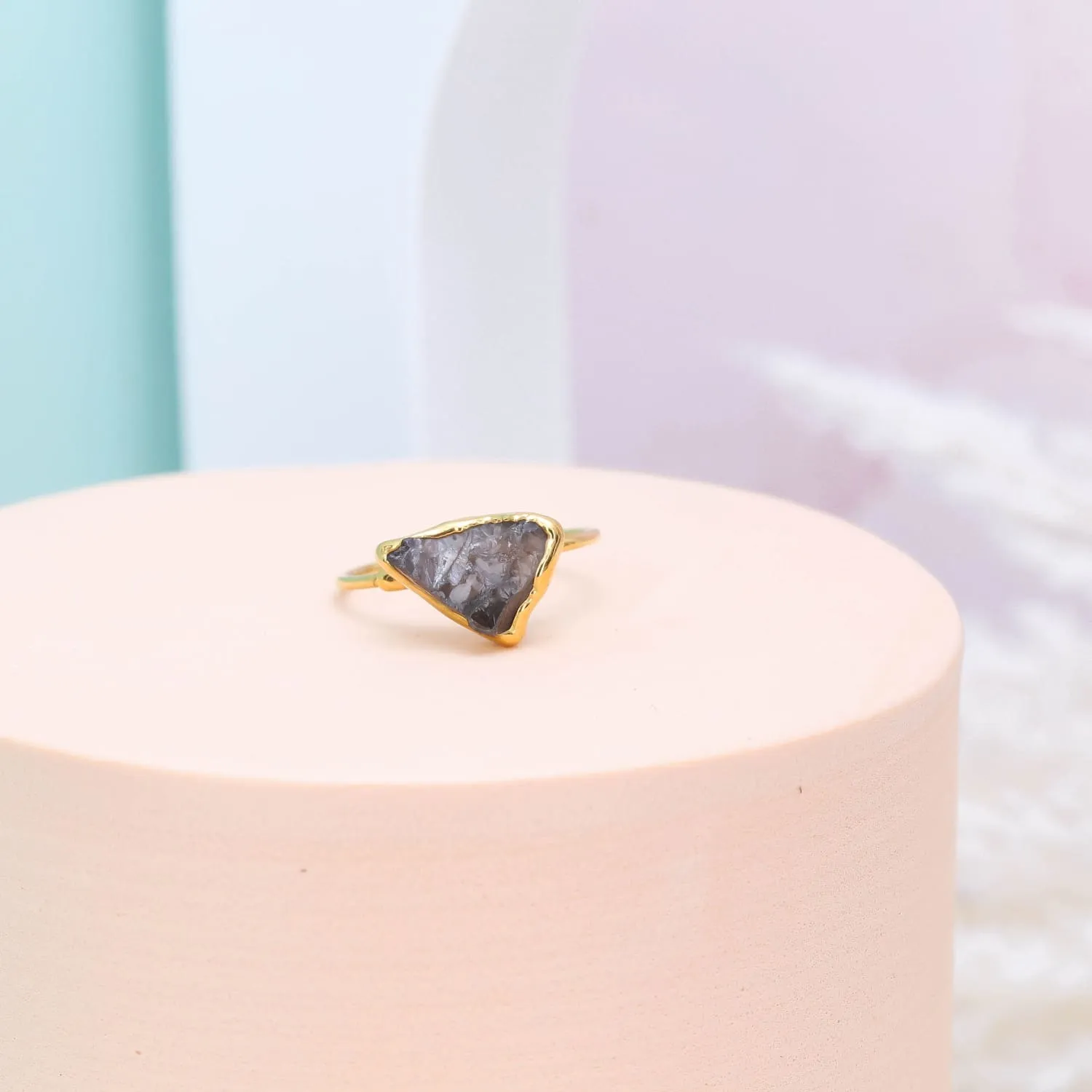 Raw Smoky Quartz Ring in Yellow Gold