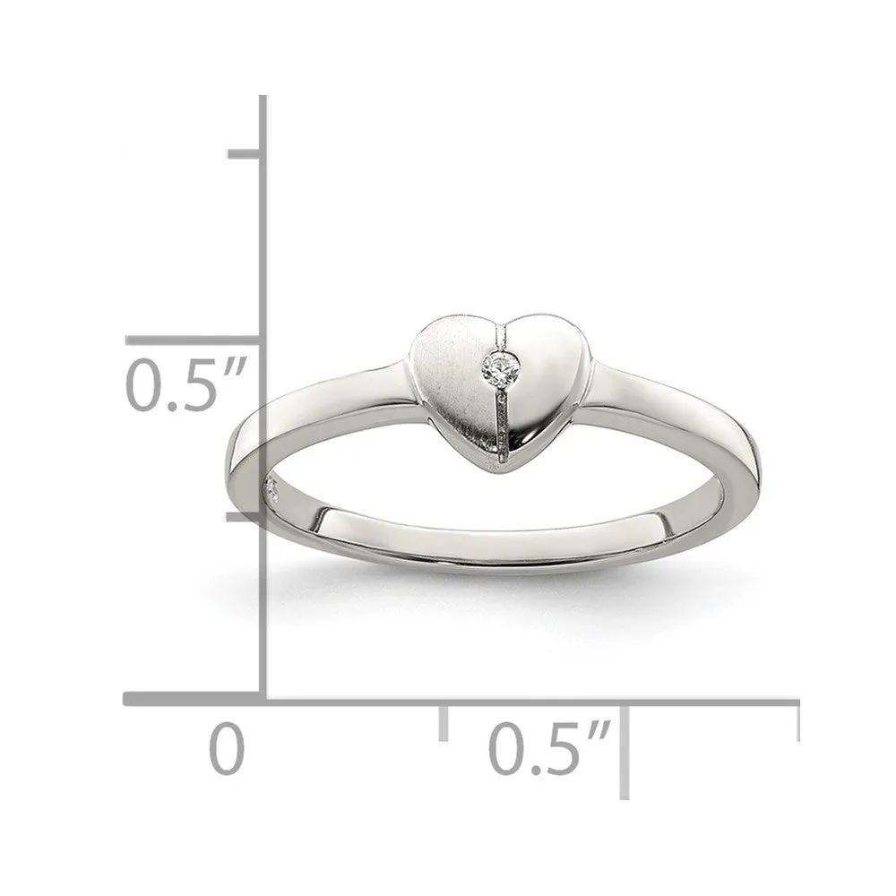 Rhodium-Plated Polished CZ Heart Ring in Sterling Silver