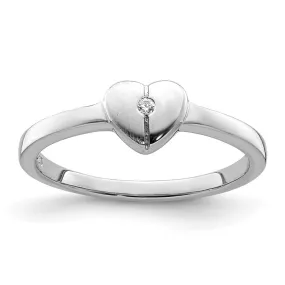 Rhodium-Plated Polished CZ Heart Ring in Sterling Silver