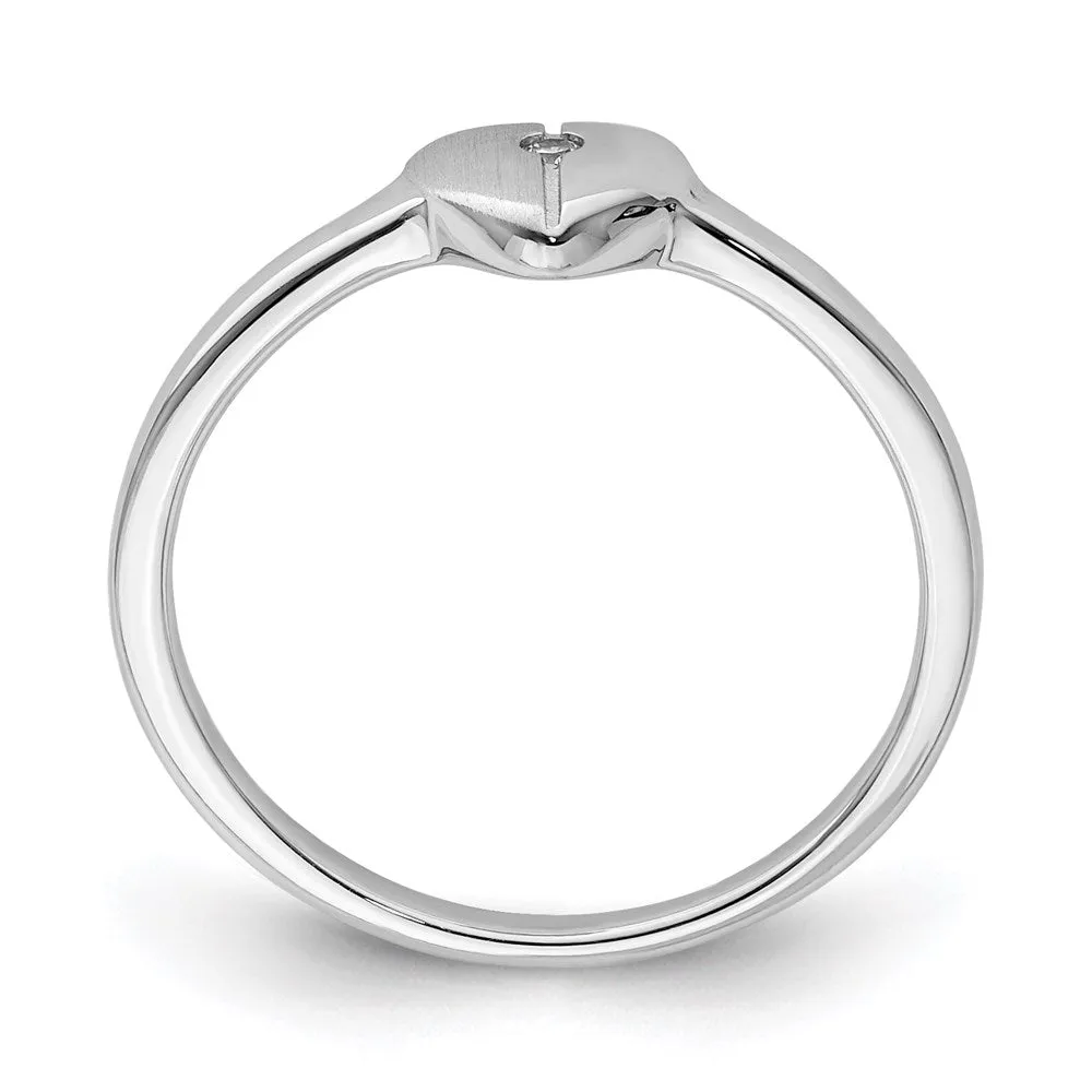 Rhodium-Plated Polished CZ Heart Ring in Sterling Silver