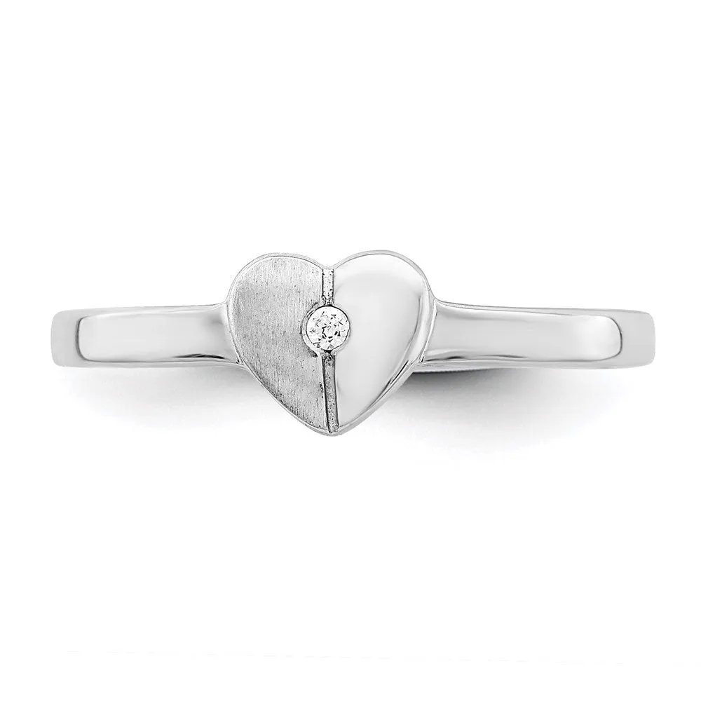 Rhodium-Plated Polished CZ Heart Ring in Sterling Silver