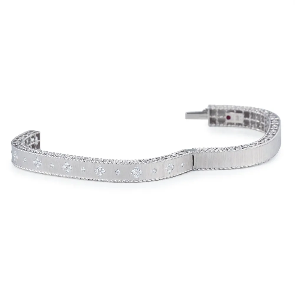 Roberto Coin White Gold Diamond Princess Slim Satin Finish Bangle Bracelet Fleur De Lis ADR777BA0551