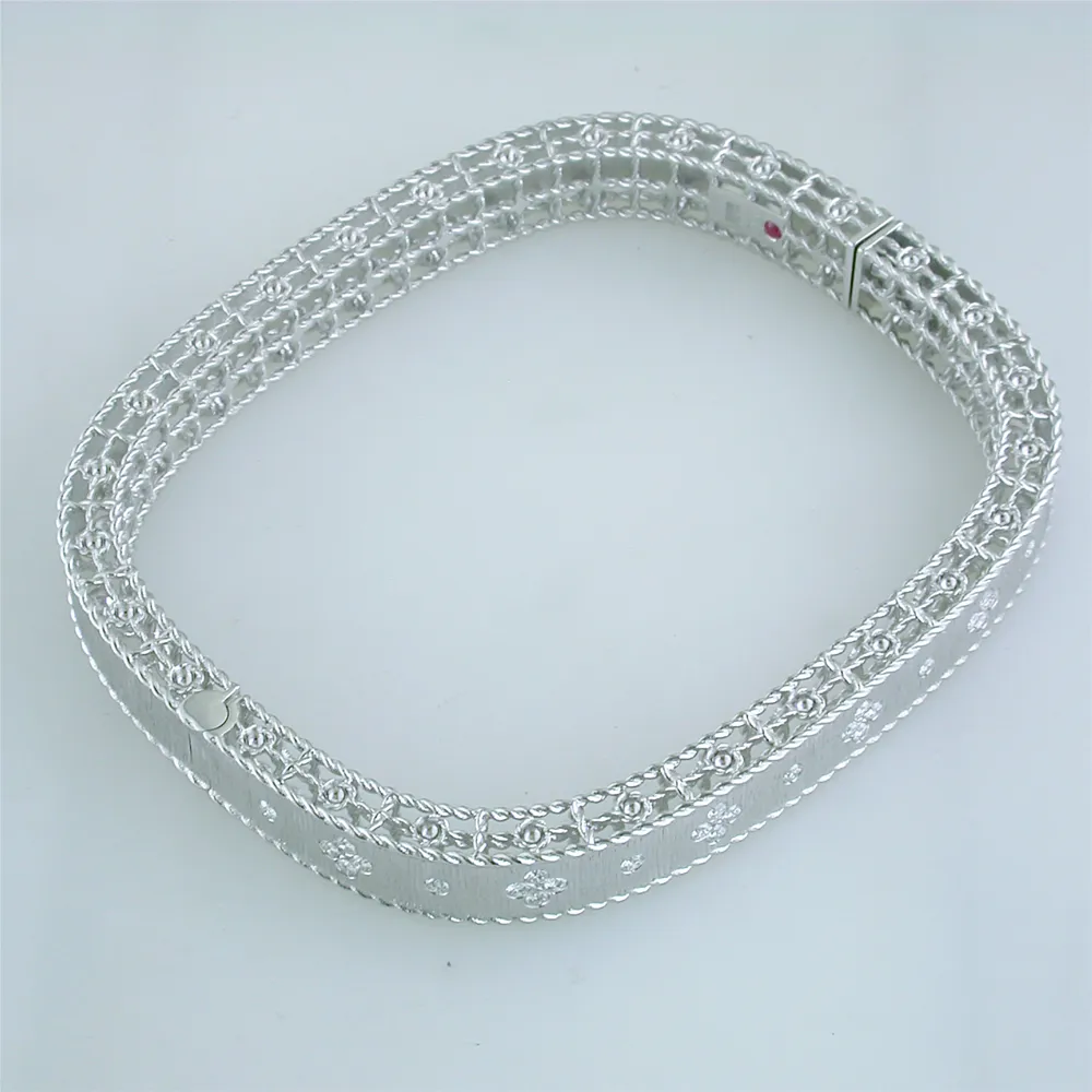 Roberto Coin White Gold Diamond Princess Slim Satin Finish Bangle Bracelet Fleur De Lis ADR777BA0551