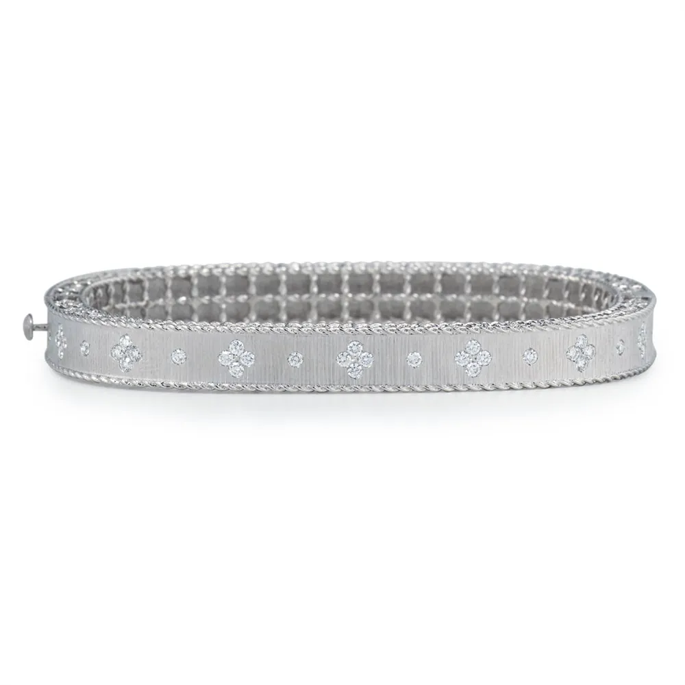 Roberto Coin White Gold Diamond Princess Slim Satin Finish Bangle Bracelet Fleur De Lis ADR777BA0551