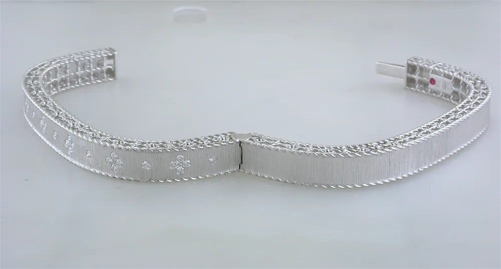 Roberto Coin White Gold Diamond Princess Slim Satin Finish Bangle Bracelet Fleur De Lis ADR777BA0551