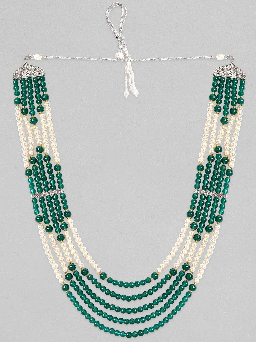 Rubans Mens Green & White Beaded Layered Necklace.