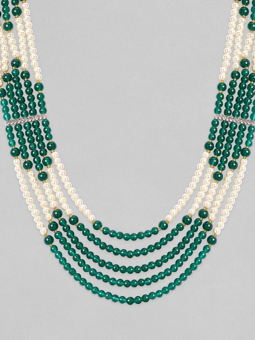 Rubans Mens Green & White Beaded Layered Necklace.