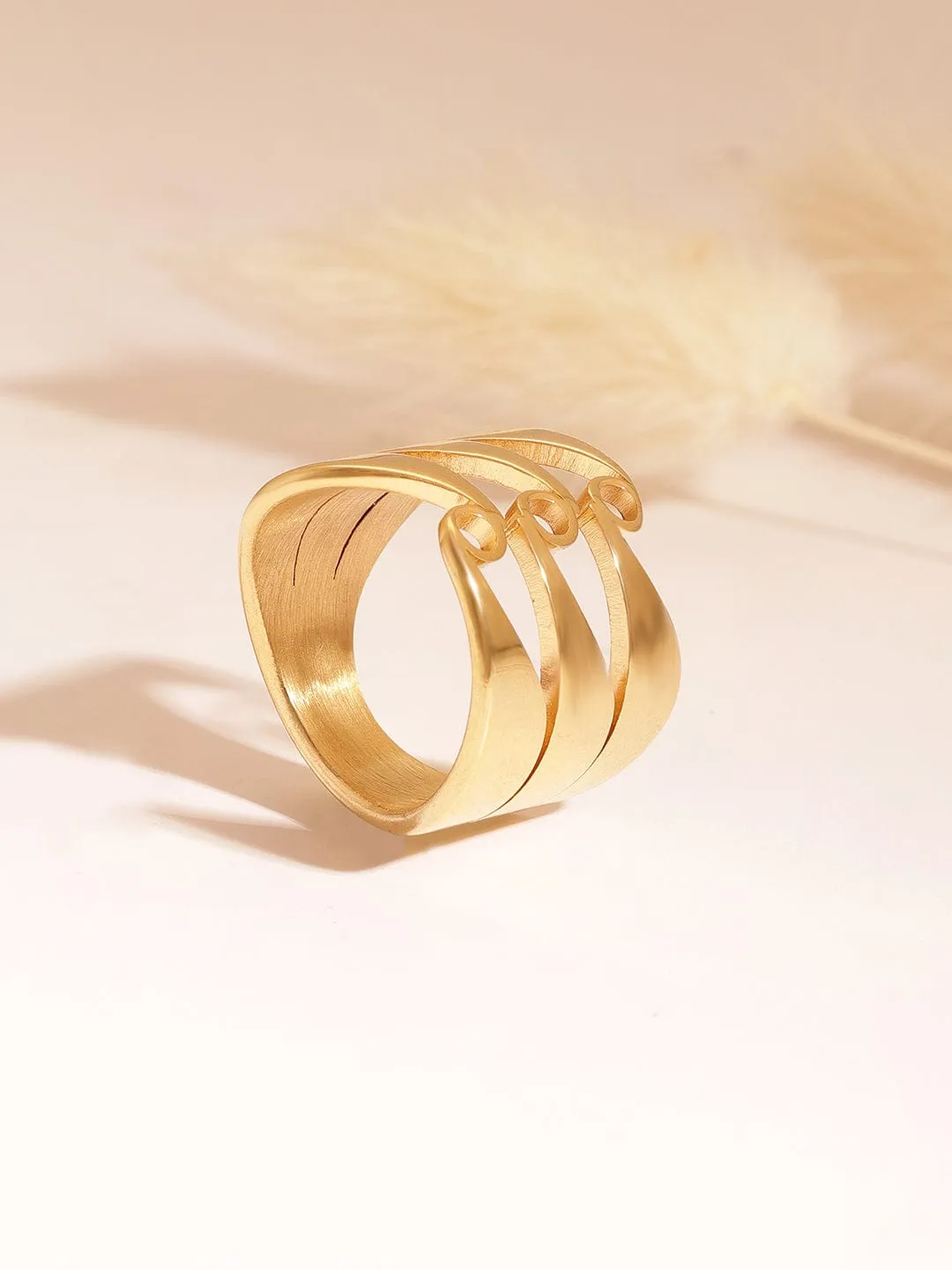 Rubans Voguish Stainless Steel 18 KT Gold Plated , Waterproof, tarnish-free , Classic waver ring