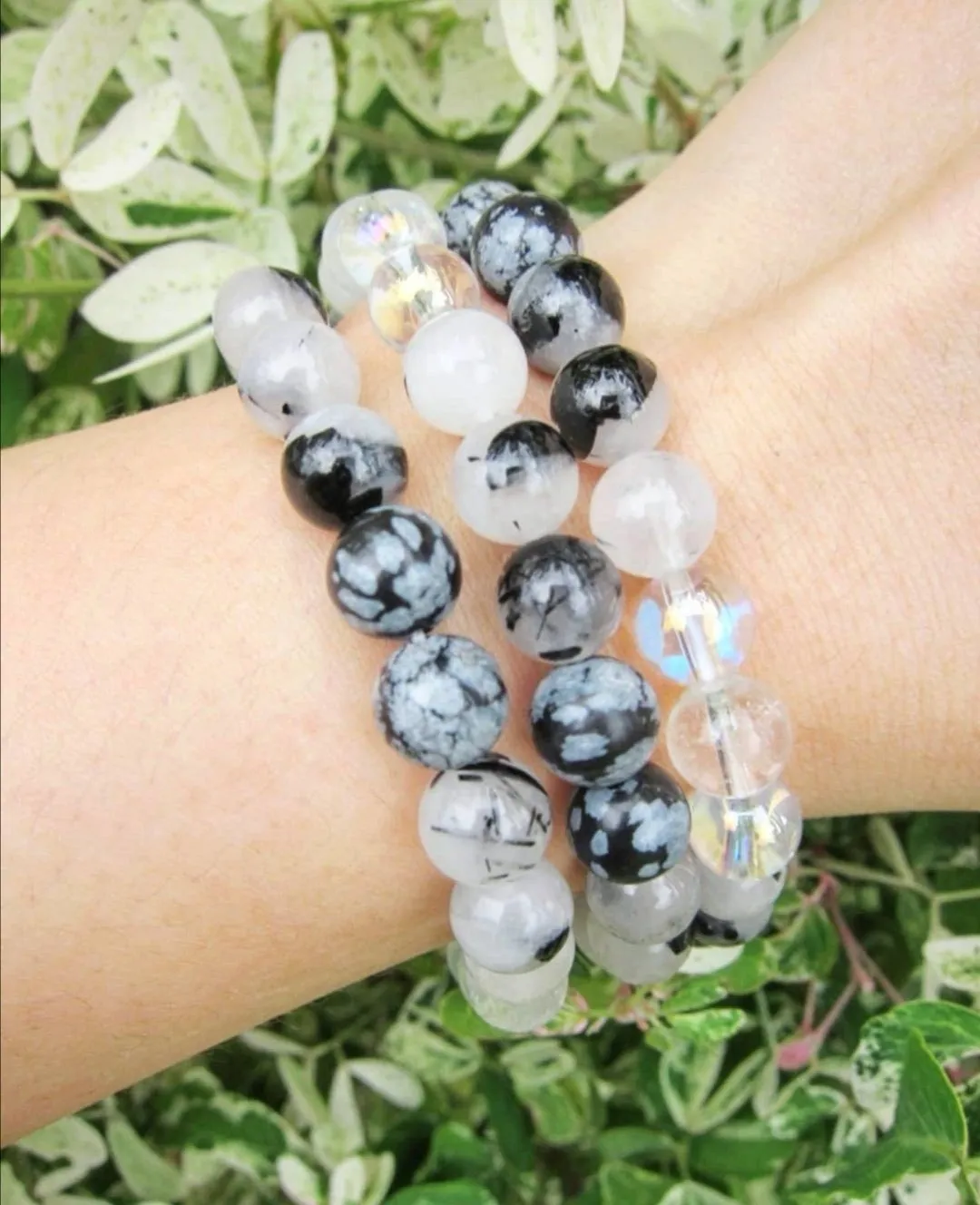 SALE - Black White Tourmaline Quartz Single Mala Bracelet - Protect, Balance and Purify