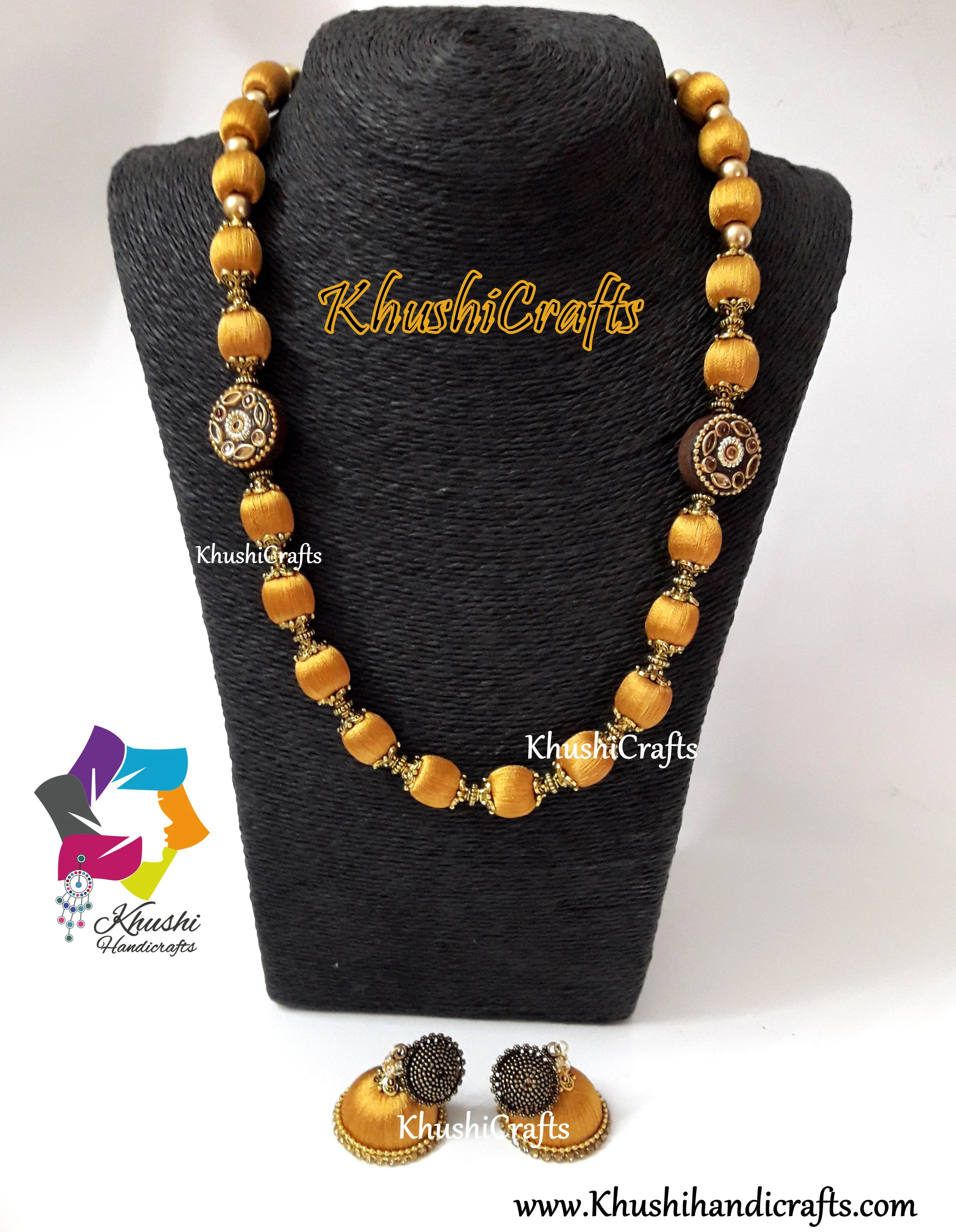 Silk Thread Jewelry in Gold shade complimented with Kundan work Wooden Moppu!