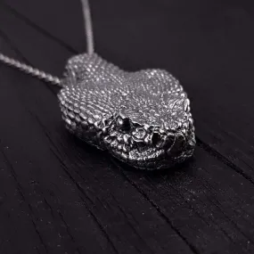 Silver Rattlesnake Head Pendant Necklace Life Size Solid Stainless Steel