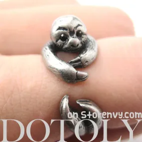 Sloth Animal Wrap Around Hug Ring in Silver - Size 4 to 9 Available