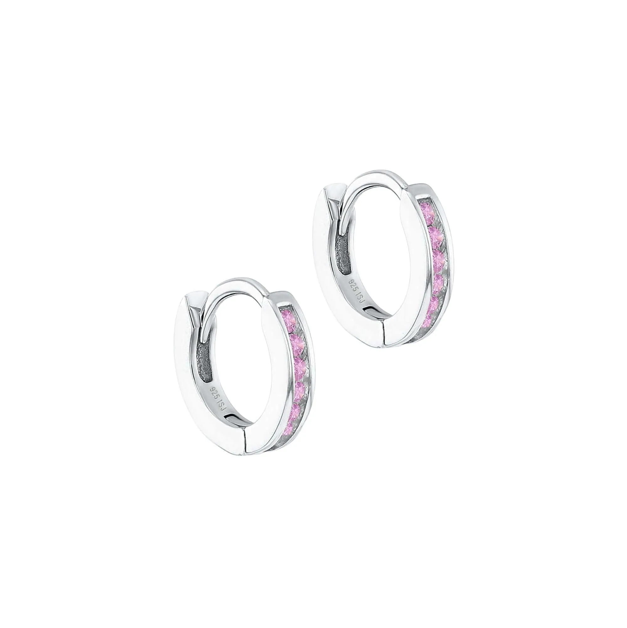 Small Channel Set CZ 8mm Baby Children Earrings Hoop Huggie Safety Latch