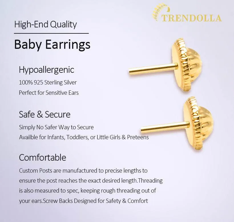 Small Channel Set CZ 8mm Baby Children Earrings Hoop Huggie Safety Latch