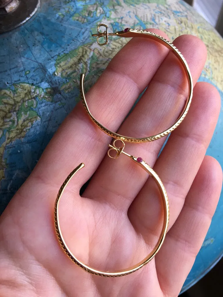 Snake Hoop Earrings with Ruby Gemstone Eyes