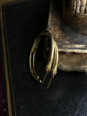 Snake Hoop Earrings with Ruby Gemstone Eyes