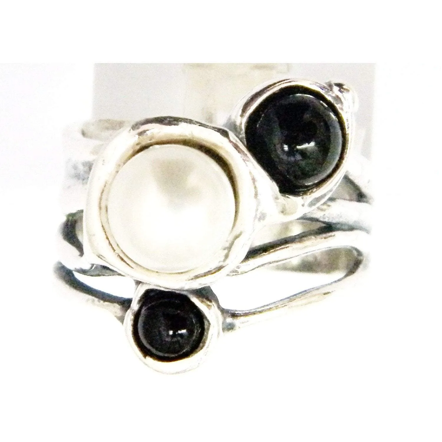 Special Offer size 6.5 Sterling silver ring set with onyx and pearls. Onyx rings womens