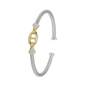 SS Two-Tone CZ Mesh Marina Link Bangle Bracelet