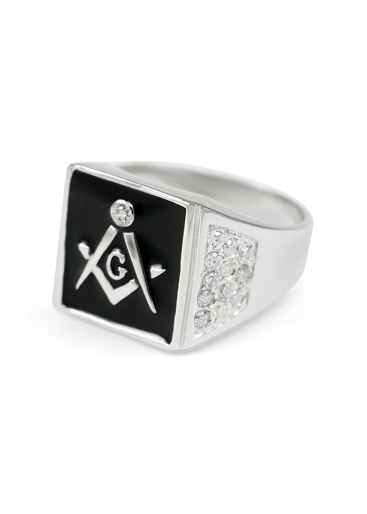 Sterling silver Square Masonic ring with Black Enamel