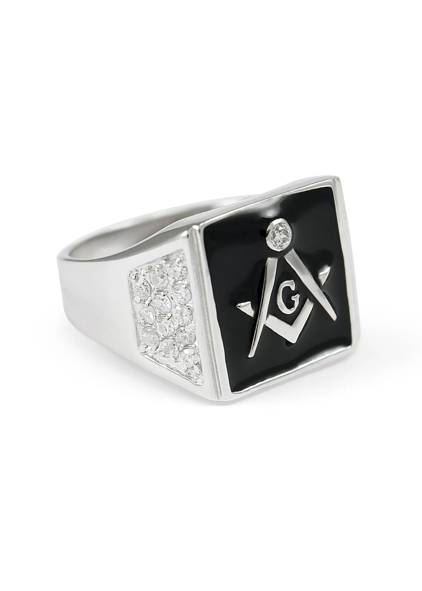 Sterling silver Square Masonic ring with Black Enamel