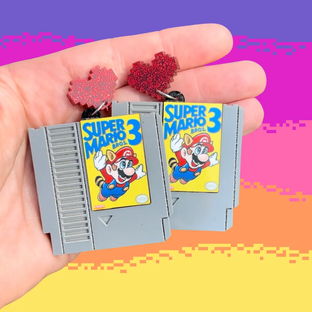 Super Mario  3 Nintendo Cartridge Dangle Earrings all