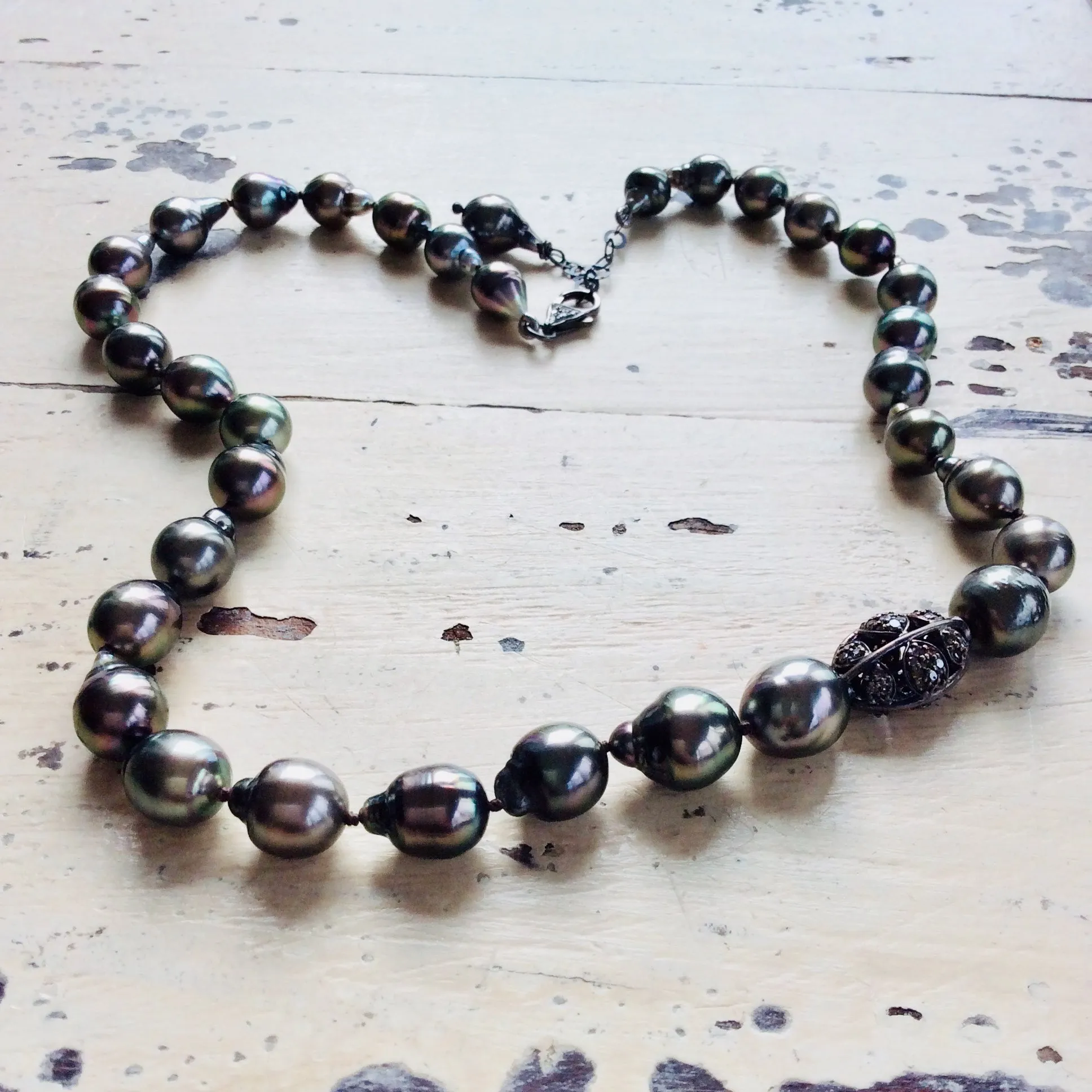 Tahitian Baroque Pearls Champagne Diamond Necklace