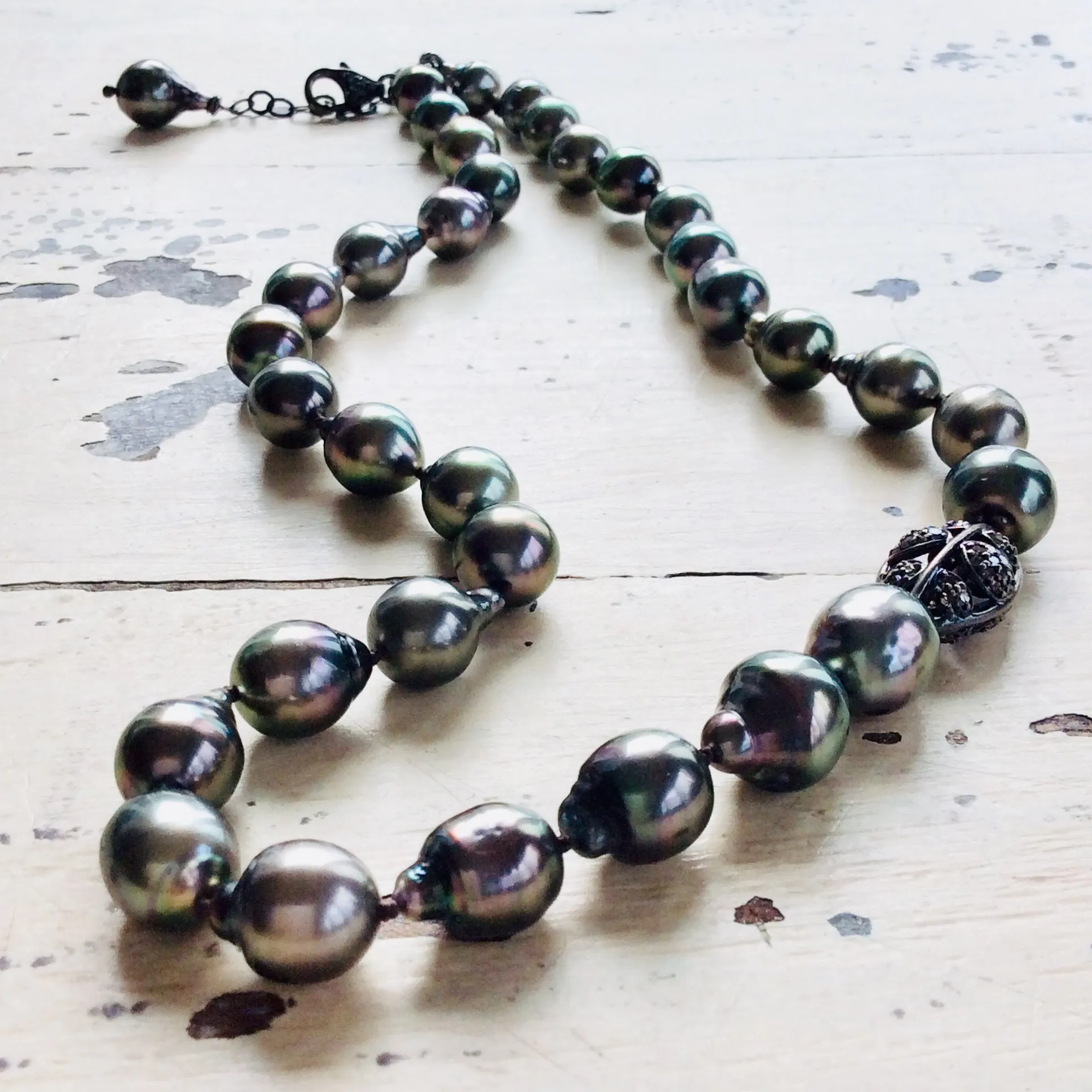 Tahitian Baroque Pearls Champagne Diamond Necklace