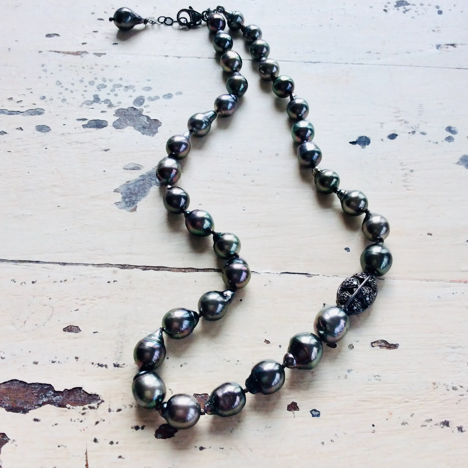 Tahitian Baroque Pearls Champagne Diamond Necklace