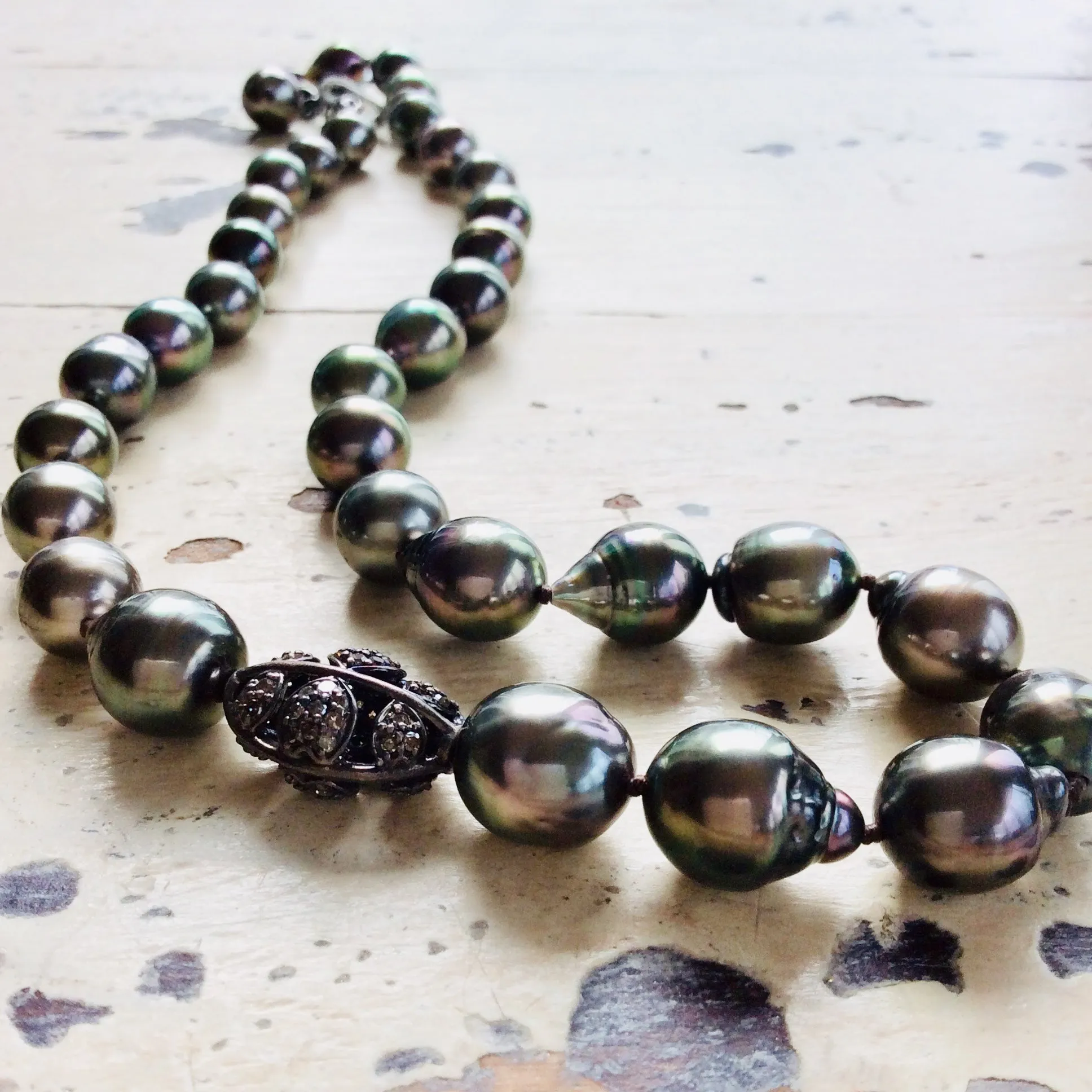 Tahitian Baroque Pearls Champagne Diamond Necklace