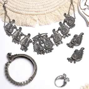 Teejh Mayurika Silver Oxidised Jewelry Gift Set