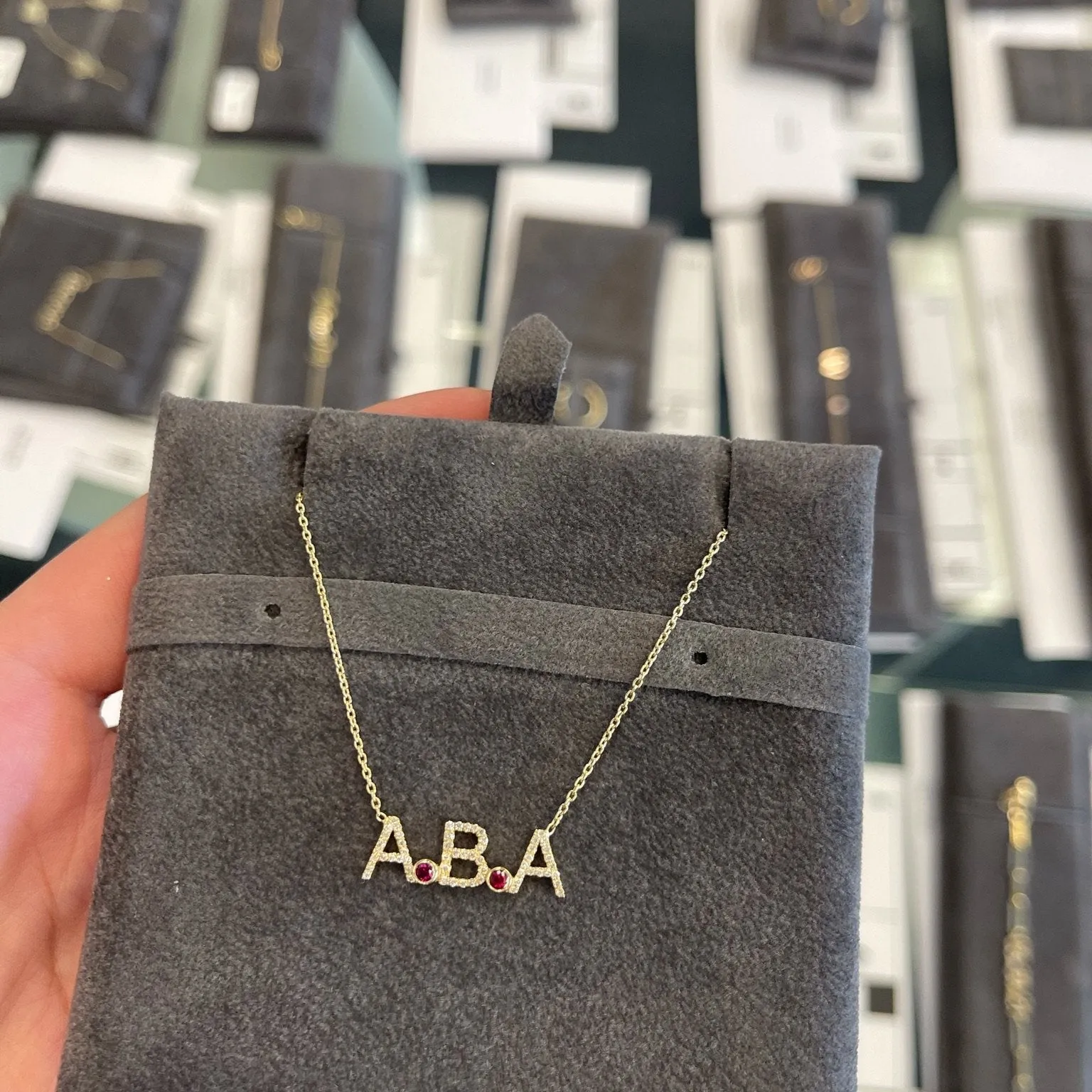 The ADEL Diamond Initials   Bezels Necklace